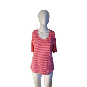 Striped V-Neck Pink Blouse
